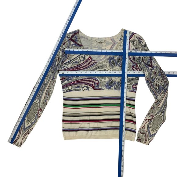 Etro Silk Sweater Italy 44 US 8 Paisley Striped V-Neck Long Sleeve DEFECTED - Picture 5 of 12